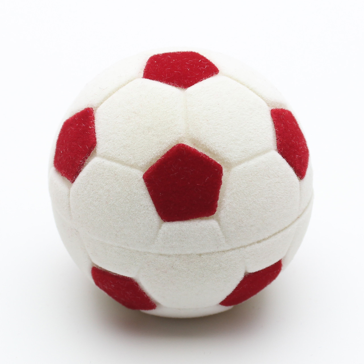 Футляр м'яч круглий білий-червоний бархат для ювелірних виробів під кільце або прикраси розмір 5Х5 x5 см