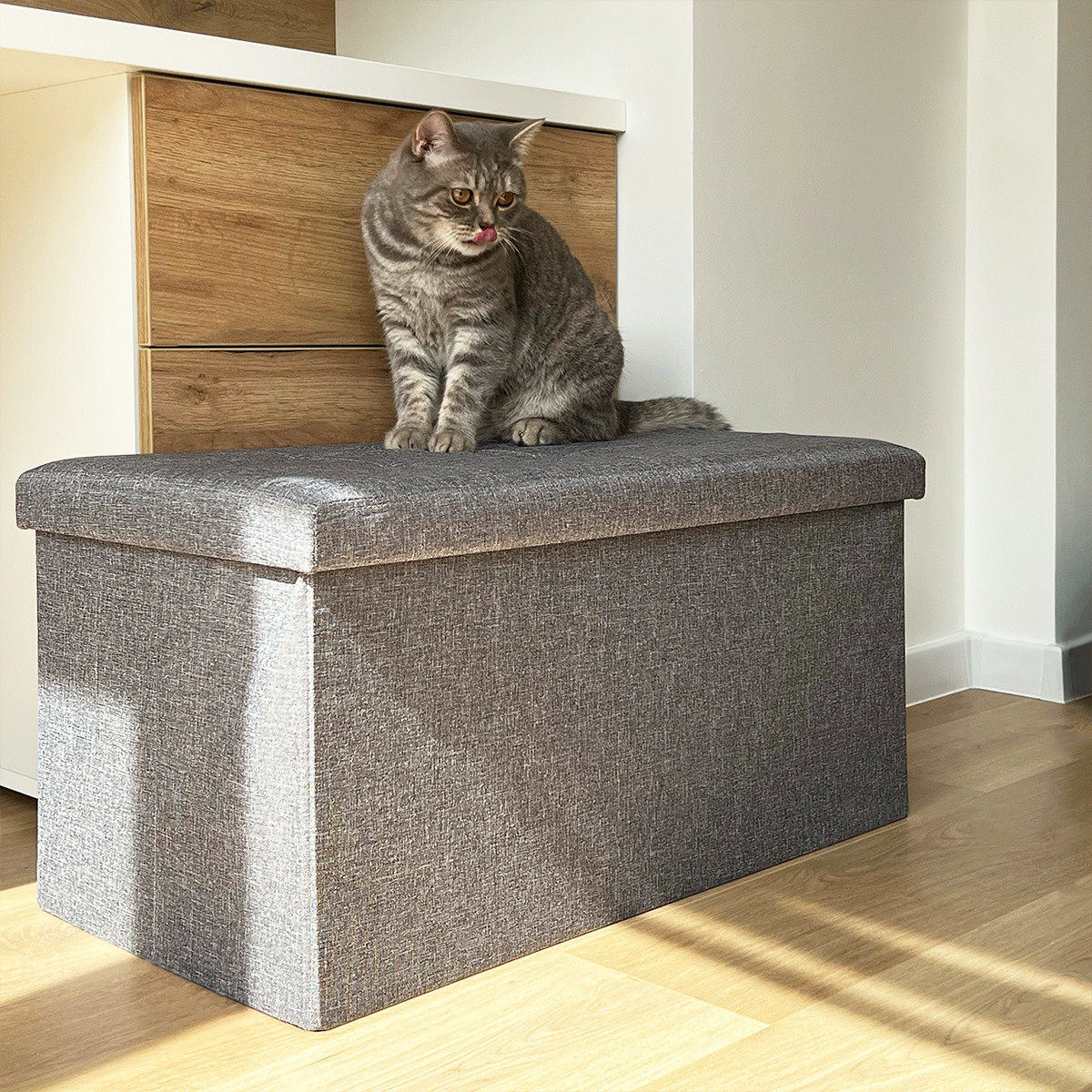 ППуф подвійний текстильний для зберігання речей (коричневий) 760х380х380 мм