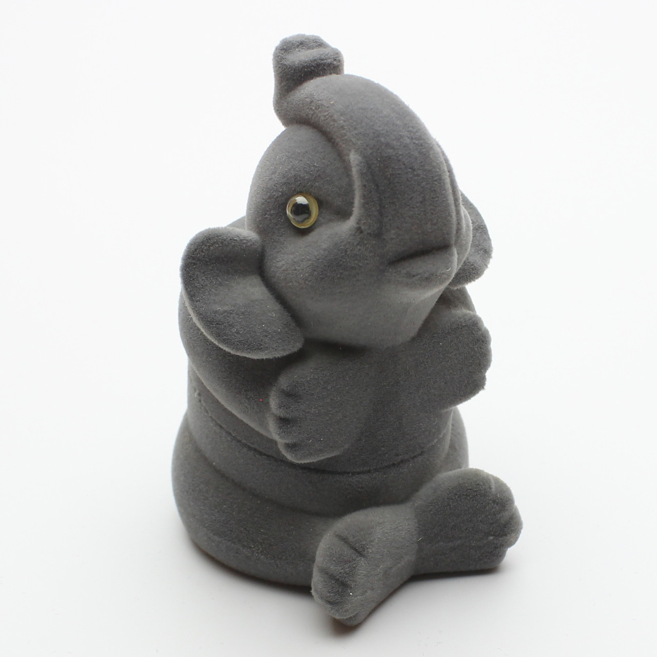 Футляр слоник круглий сірий оксамит для ювелірних виробів під кільце або прикраси розмір 8Х5Х5 см - фото 1 - id-p1650698463