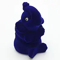 Футляр слоник круглий синій оксамит для ювелірних виробів під кільце або прикраси розмір 8Х5Х5 см