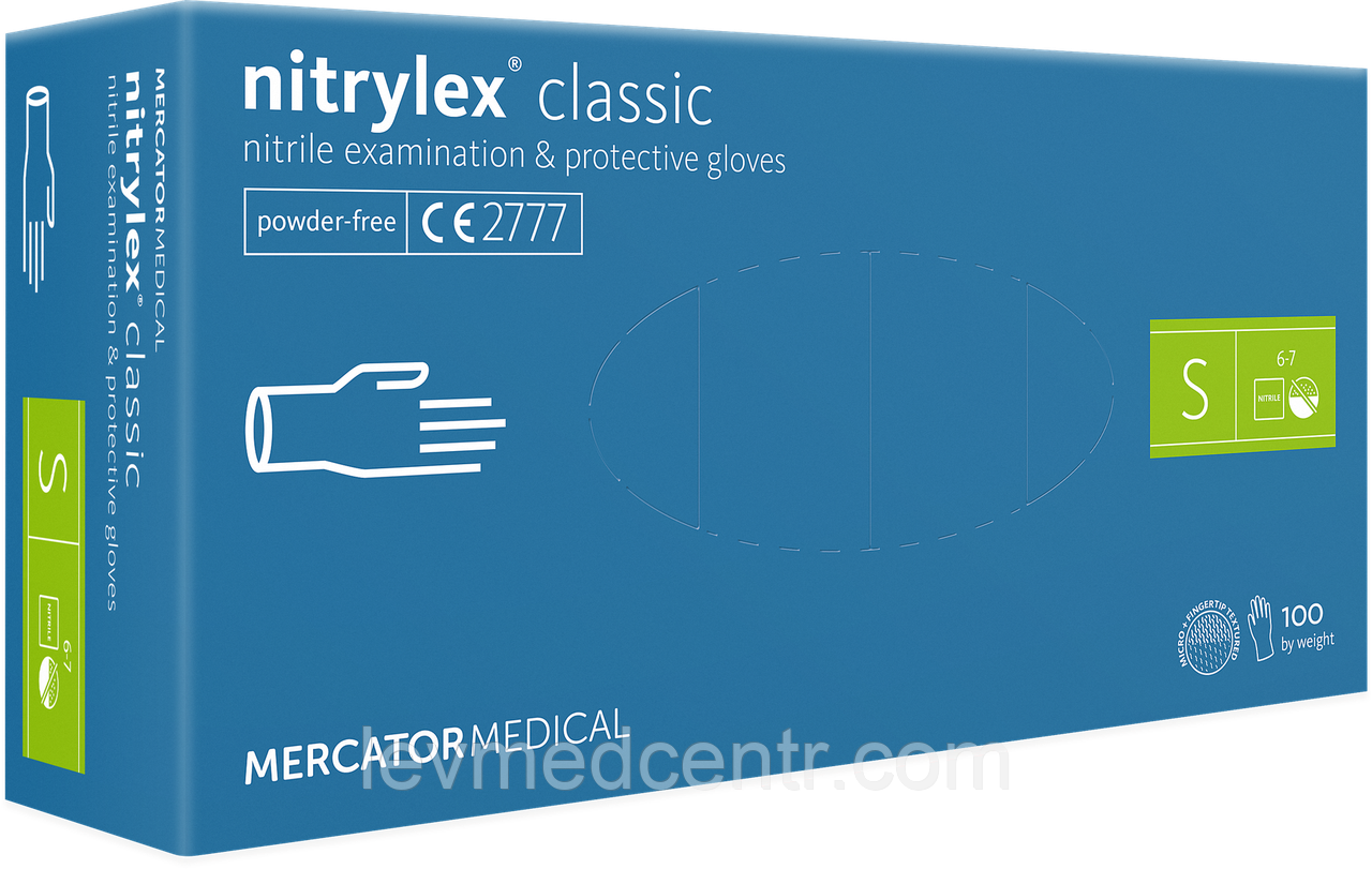 Рукавички нітрилові Mercator Nitrylex CLASIC неопудрі, розмір XS 100 шт.