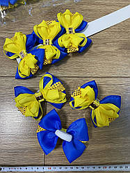 Резинки для волосся жовто-блакитні бантики 12 шт/уп