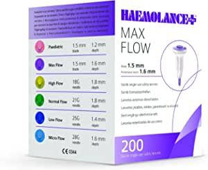 Ланцет Haemolance Plus Max Flow, з круглою кнопкою, лезо 1,5 мм, 200 шт, 8964