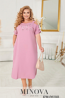 Літня сукня-міді у великому розмірі вільного крою Розміри: 46-48, 50-52, 54-56, 58-60, 62-64, 66-68