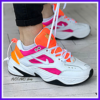 Кроссовки женские Nike M2K Tekno white orange pink / Найк м2к Текно белые с розовым оранжевым