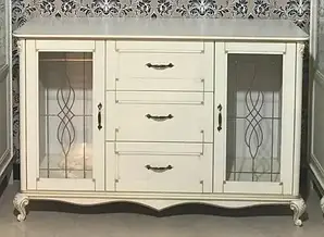 Комод на 2 двері Рів'єра Ш485*В870*Г1510 (дуб/білий+золото) скло