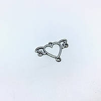 Металлическая накладка "Сердце" 24х16мм для создания украшений Кулон для браслетов и сережек цвет серебряный