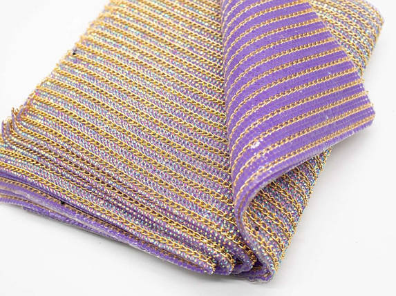 Стразова тканина 24х40см кольору "золото на фіолетовому" смугами шириною 1 см на силіконовій основі, фото 2