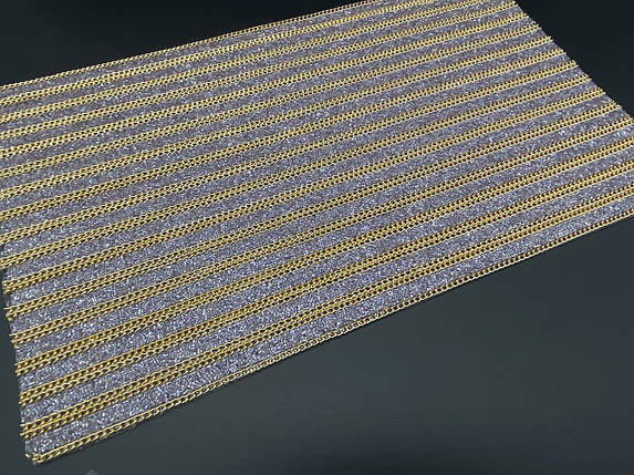 Стразова тканина 24х40см кольору "золото на білому склі" смугами шириною 1,5 см на силіконовій основі, фото 2