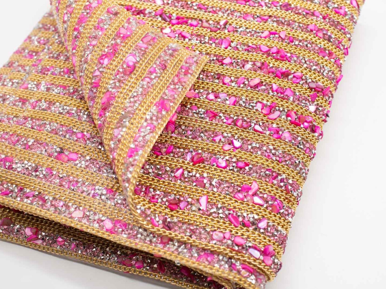 Стразова тканина 24х40см кольору "рожева мрія" смугами шириною 1,5 см на силіконовій основі
