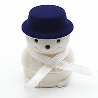 Футляр снеговик круглый белый бархат для ювелирных изделий под кольцо или украшения размер 6Х5Х5 см