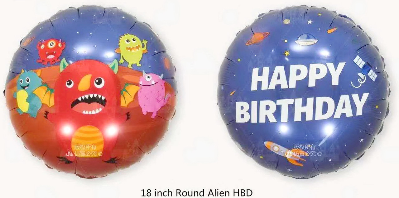 Куля фольгована кругла "Інопланетяни Happy Birthday". Розмір: 18"(45 см).