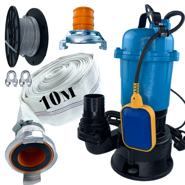 Фекальний насос ВДМТ WQD 1,3 кВт з подрібнювачем+У ПОДАРУНОК пожежний рукав 10м+гайка, трос, хомути, затискачі