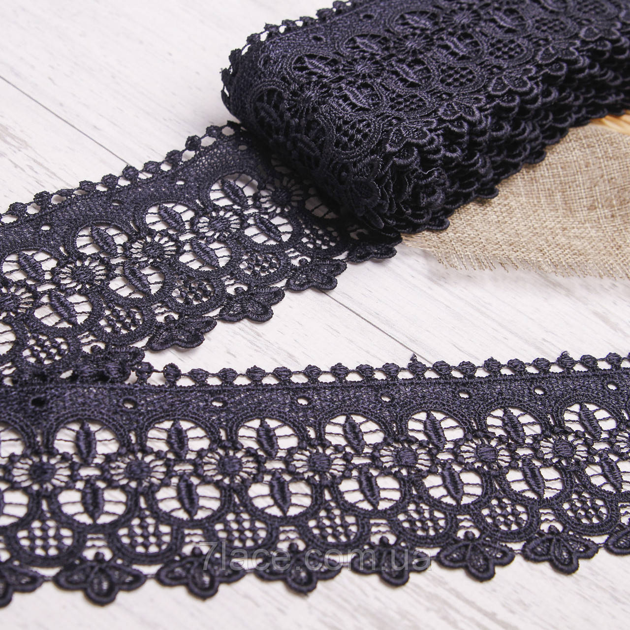 Мереживо-макраме (гіпюр)/колір темно-синій/ширина 8 см/замовлення від 1 м, фото 1
