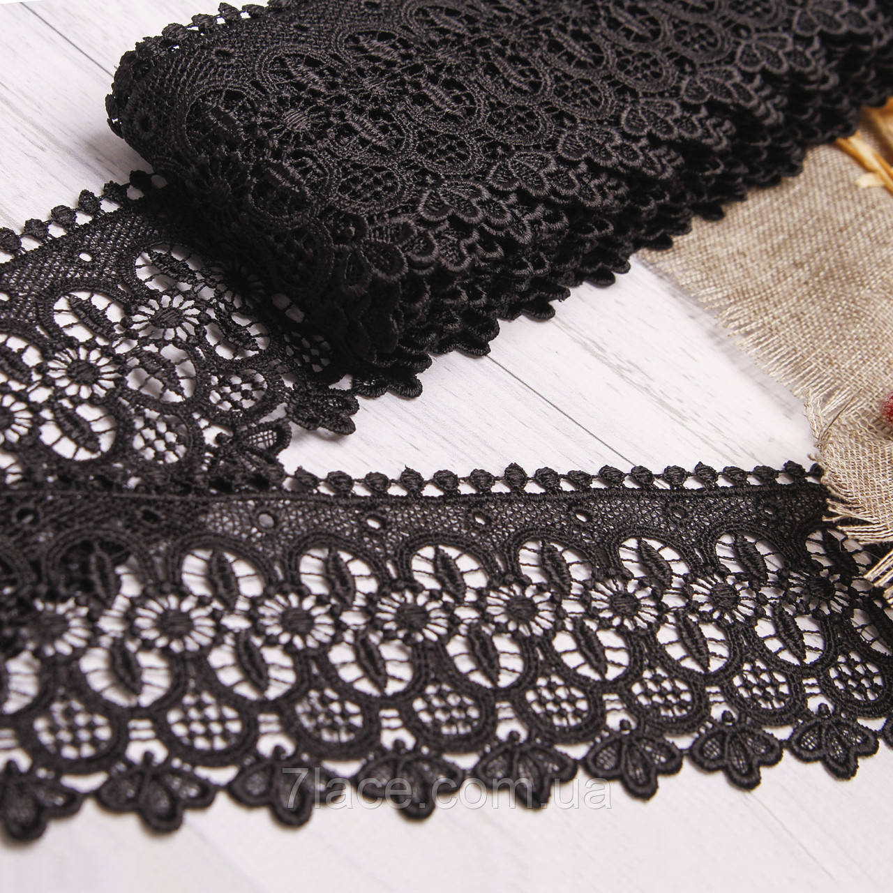 Мереживо-макраме (гіпюр)/колір чорний/ширина 9 см/замовлення від 1 м, фото 1