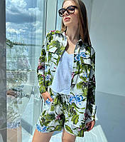 Женский Льняной костюм двойка, премиум качество по доступной цене , Рубашка и шорты 44-46