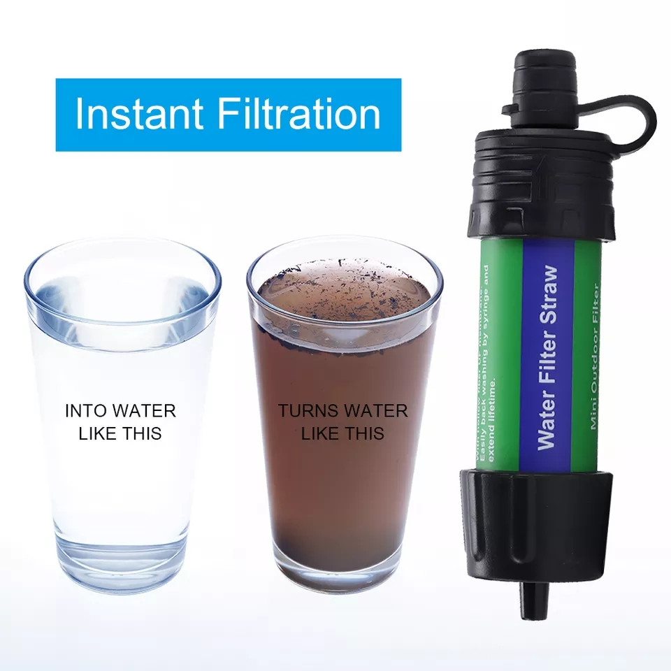 Фільтр портативний для води туристичний похідний Water Filter Straw зелений