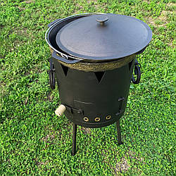 Комплект: казан чавунний 12 л "Брізол" із кришкою чавунною та пічкою  (піч без димаря, Ø400 мм, 3 мм стінки)