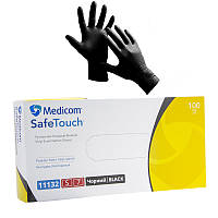 Перчатки виниловые Medicom SafeTouch упаковка - 50 пар, размер S (без пудры) черные