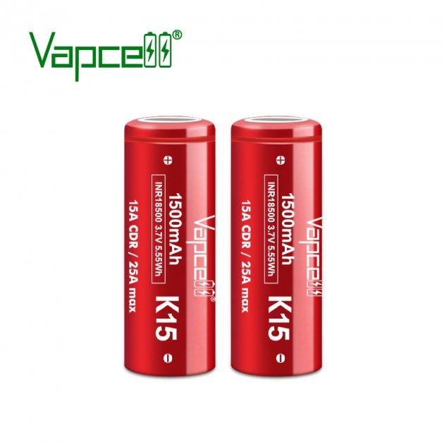 Аккумулятор 18500 Vapcell INR18500 K15, 1500mAh, 15A, 4.2/3.6/2.5V, Li-Ion, фото 1