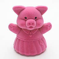 Футляр хрюшка круглий рожевий оксамит для ювелірних виробів під кільце або прикрашання розмір 7Х5Х5 см