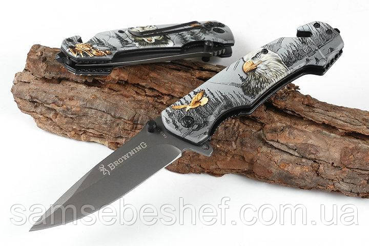 Туристичний ніж складаний зі стропорізом та склобоєм Browning Eagle, фото 1