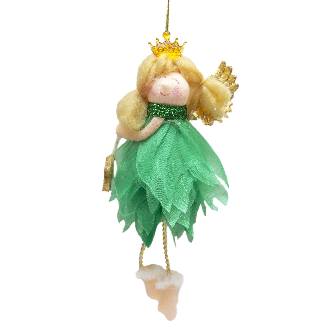 Новорічна ялинкова іграшка фігурка Янголятко в зеленій сукні, 16 см, зелений (220723-4), фото 1