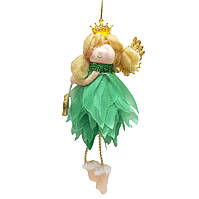 Новогодняя елочная игрушка - фигурка Ангелочек в зеленом платье, h-16 см, зеленый, текстиль (220723-4)