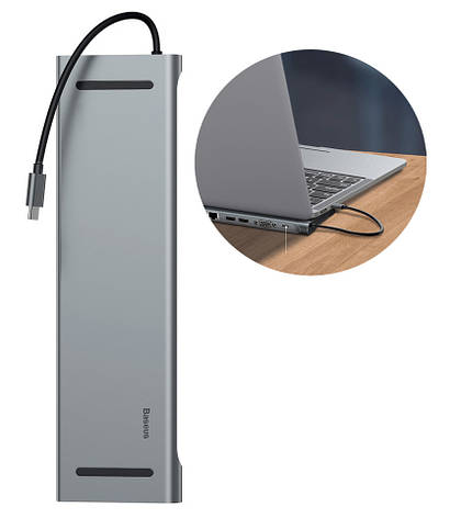 USB-Хаб Baseus Type-C - PD + 2 х HD4K + VGA +RJ45 +SD + TF + 3 х USB Сірий (CATSX-G0G), фото 1
