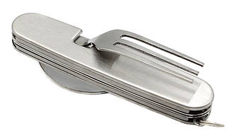 Туристичний столовий прилад, мультитул "4 в 1" ( ложка, вилка, ніж, відкривачка Small Silver) A675