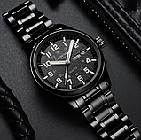 Стрільні кварцові класичні металеві чорні годинники з металевим ремінцем, фото 8