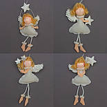 Новорічна ялинкова іграшка - фігурка Янголятко в білій сукні зірка праворуч вгору, 14 см, текстиль (220938-4), фото 2