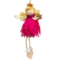 Новогодняя елочная игрушка фигурка Ангелочек в красном платье, 16 см, красный (220723-1)