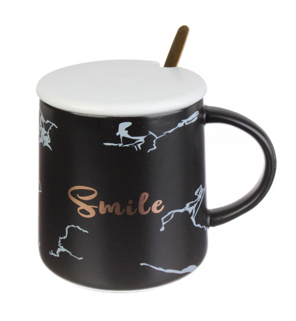 Чашка керамічна "Smile", 380 мл. + кришка та ложка