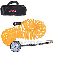 Шланг компресорний 7,5м  VOIN VP-104 перехідник манометр жовтий (спіральний) дефлятор сумка
