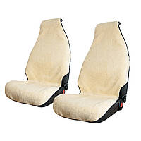 Накидки з хутра на передні сидіння 1+1 Бежеві з підголовниками пара