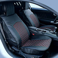 Накидки передніх сидінь екошкіра 3D чорні червона нитка- центр 1+1  (задня спинка, карман, боковинки)