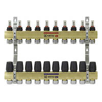 Коллекторный блок RAFTEC с расходомерами и евроконусами на 10 контуров