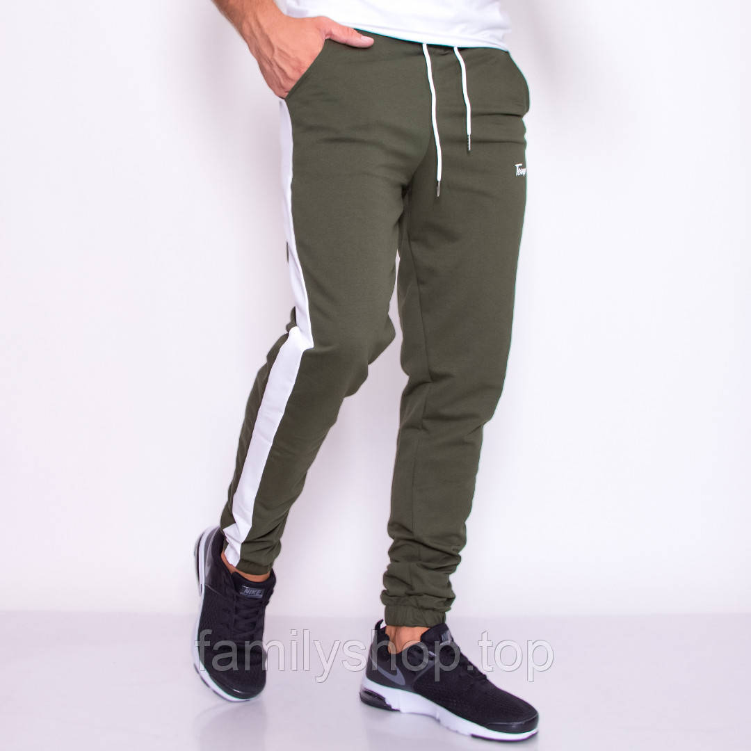 Чоловічі спортивні штани з лампасами кольору хакі, розміри S, M, L, XL