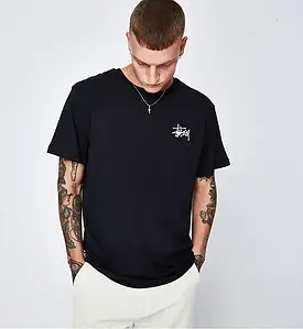 Стильна чорна футболка Stussy хлопцю хлопчику Модна чоловіча футболка з принтом Стуссі Стассі бавовняна 100%