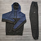 Чоловічий спортивний костюм Nike чорний із синім із капюшоном весняний осінній  ⁇  Комплект Найк худі та штани, фото 3