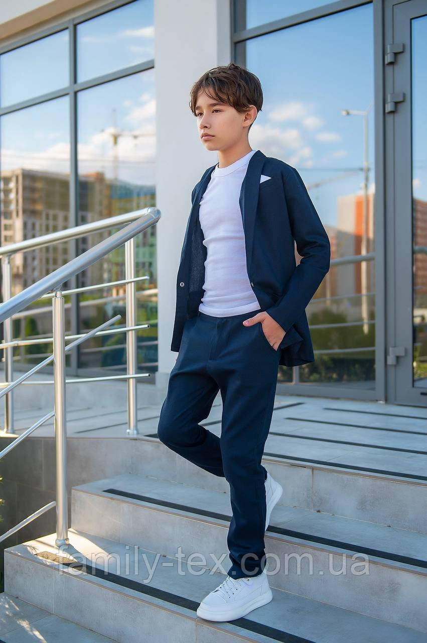 Лляний легкий стильний костюм для хлопчиків, розміри на зріст 128, 134, фото 1