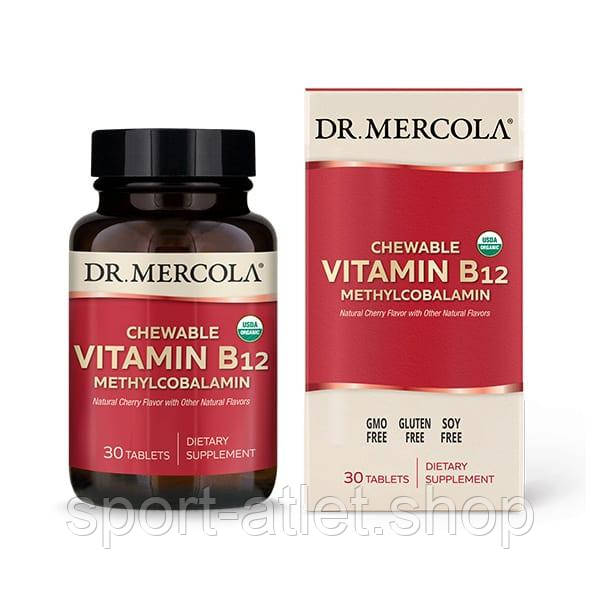 Вітаміни та мінерали Dr. Mercola Vitamin B12, 30 жувальних таблеток Вишня