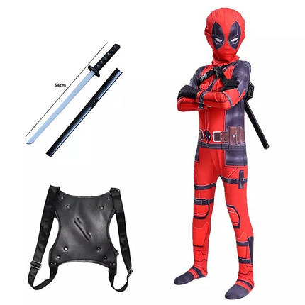 Костюм Дедпул із мечем і кріпленням Deadpool дитячий спандекс XL (130 см-140 см) ABC, фото 1