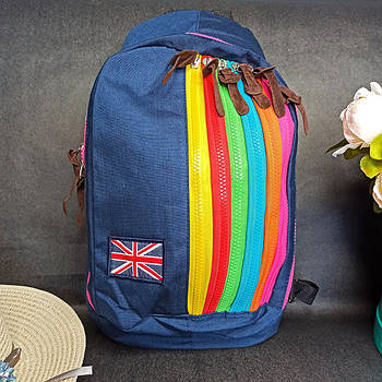 Рюкзак спортивний міський тканинний 40*2 см з райдужними блискавками Luna Синій