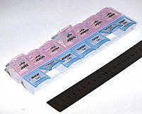 Контейнер для таблеток, органайзер таблетниця на 14 комірок (2 прийоми на день) 21х6х2 см