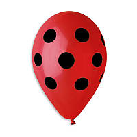 Латексные воздушные шарики Горошек-полька черный на красном 12"(30см) 100шт/уп Gemar