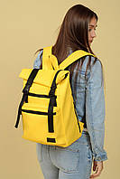 Молодежный рюкзак ролл-топ из кожзама желтого цвета с карманом для ноутбука