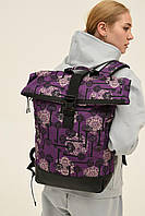 Большой молодежный рюкзак ролл-топ принтованный с карманом для ноутбука
