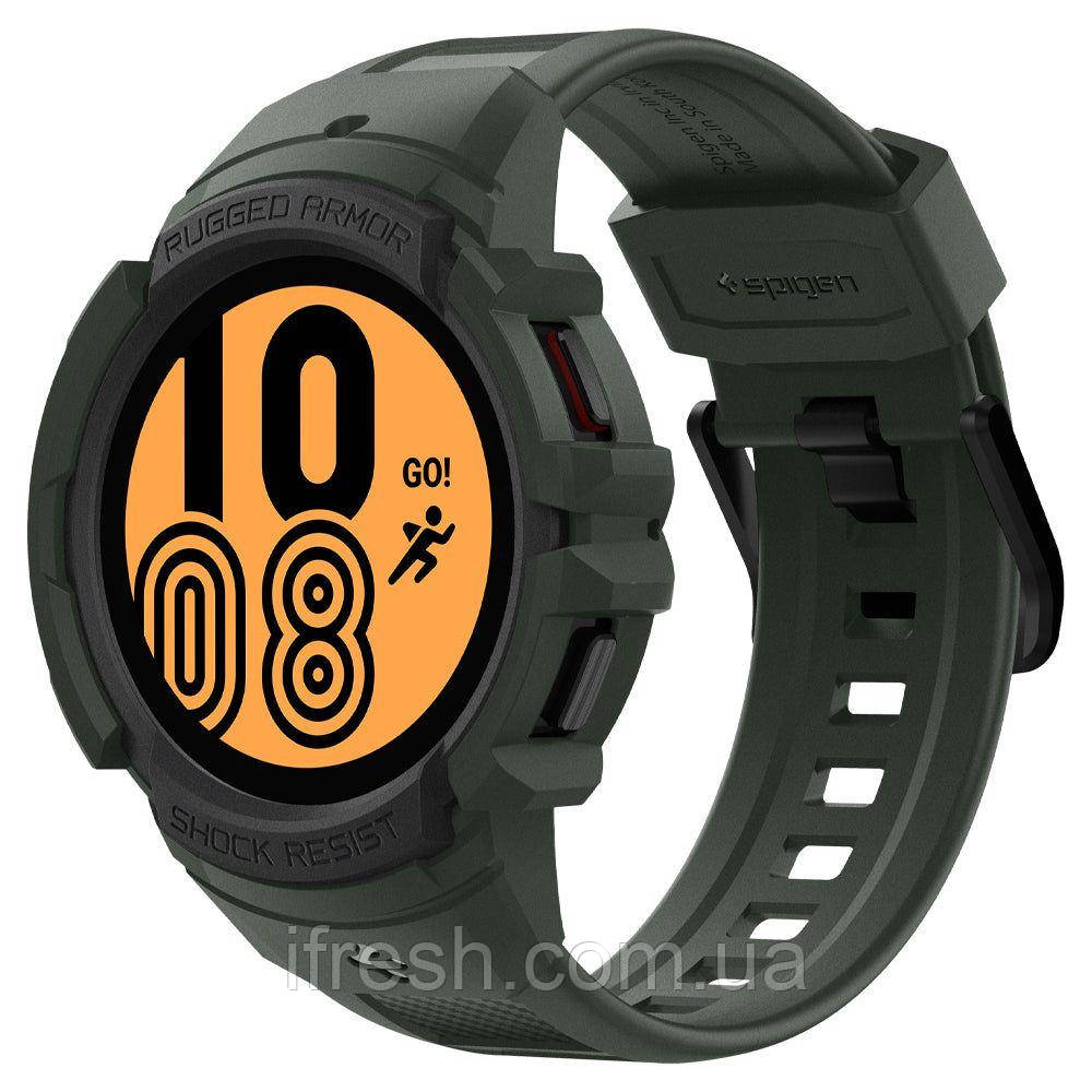 Чохол і ремінець Spigen для Galaxy Watch 4 (44 mm) Rugged Armor Pro 2 in 1, Military Green (ACS04325), фото 1